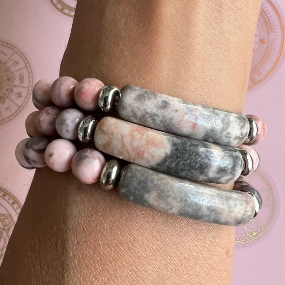 3 Bracelet Stack! Pink Zebra Mala ID Style - Picture 2 of 7